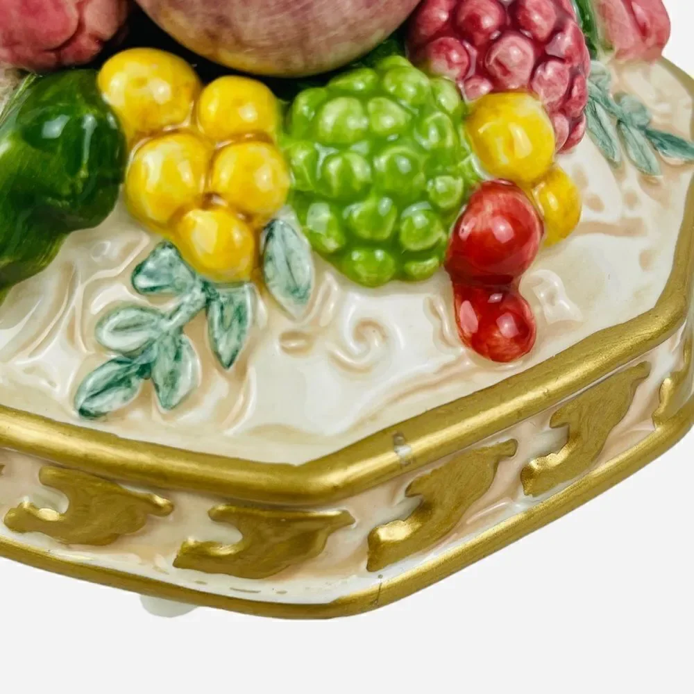 Vintage Fitz and Floyd Venezia Teapot Embossed Fruit Gold Trim Handpainted READ